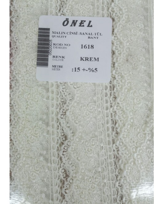 Dantel Polyester Sanal Tül Bant Krem 15 Metre En 3 cm ON-1618-KR