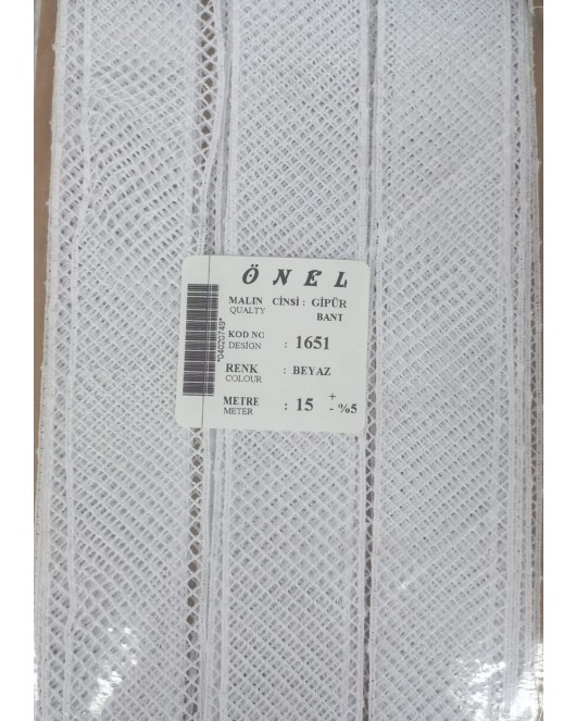 Dantel Polyester Güpür Bant Beyaz 15 Metre En 3 cm ON-1651-B