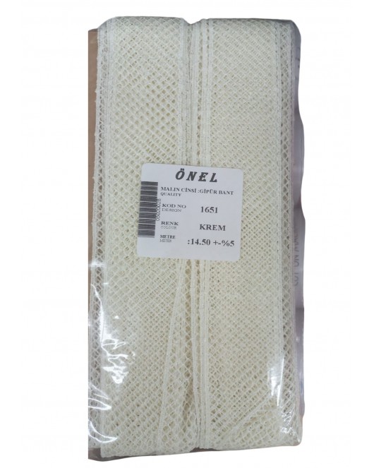Dantel Polyester Güpür Bant Krem 14,50 Metre En 3 cm ON-1651-KR