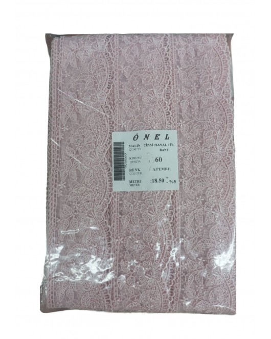 Dantel Polyester Sanal Tül Bant Açık Pembe 18,50 Metre En 6 cm ON-60-P