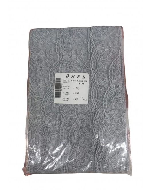 Dantel Polyester Sanal Tül Bant Gri 20 Metre En 6 cm ON-60-G