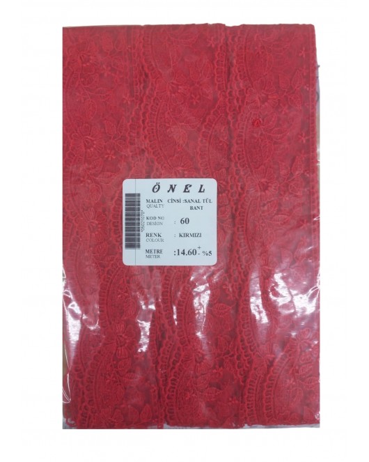 Dantel Polyester Sanal Tül Bant Kırmızı 14,60 Metre En 6 cm ON-60-K