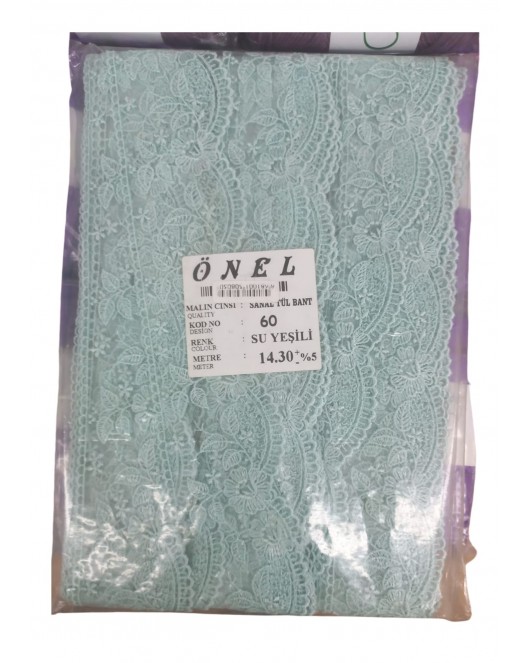 Dantel Polyester Sanal Tül Bant Su Yeşili 14,30 Metre En 6 cm ON-60-SY