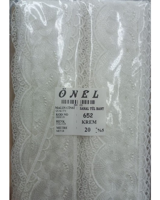 Dantel Polyester Sanal Tül Bant Krem 20 Metre En 6 cm ON-652-KR