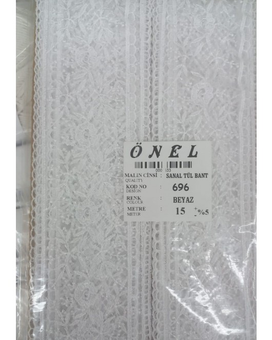 Dantel Polyester Sanal Tül Bant Beyaz 15 Metre En 6 cm ON-696-B