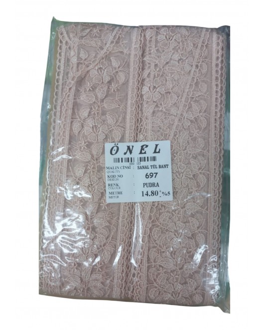Dantel Polyester Sanal Tül Bant Pudra 14,80 Metre En 6 cm ON-697-PU