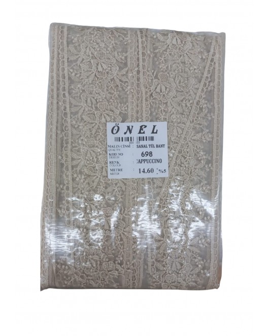 Dantel Polyester Sanal Tül Bant Cappucino 14,60 Metre En 6 cm ON-698-C
