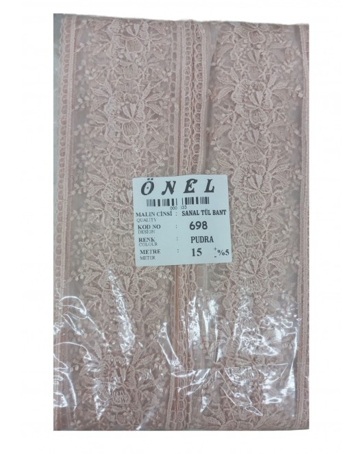 Dantel Polyester Sanal Tül Bant Pudra 15 Metre En 6 cm ON-698-PU