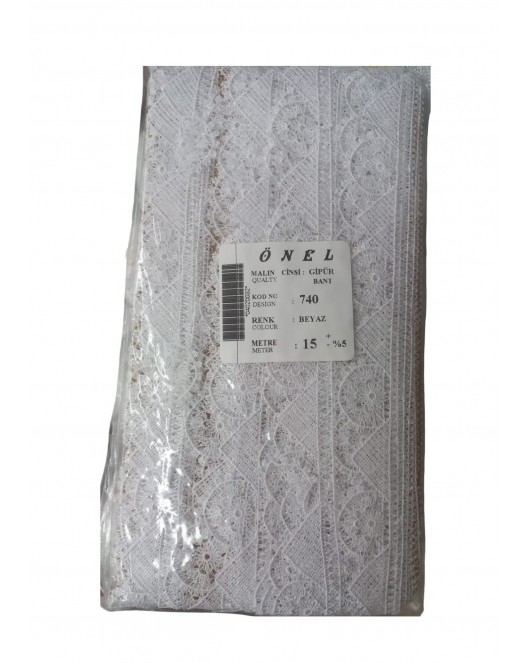 Dantel Polyester Güpür Bant Beyaz 15 Metre En 5 cm ON-740-B