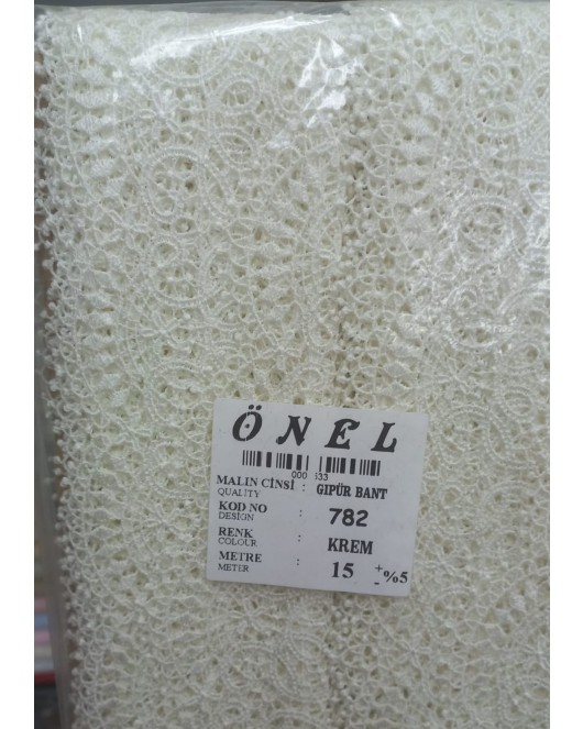 Dantel Polyester Güpür Bant Krem 15 Metre En 6 cm ON-782-KR