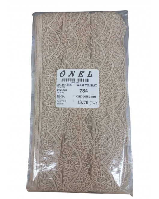 Dantel Polyester Sanal Tül Bant Cappucino 13,70 Metre En 6 cm ON-784-C