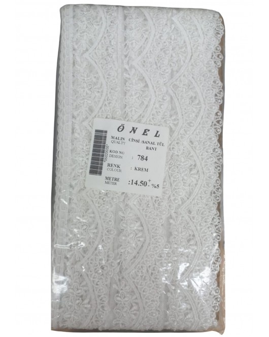 Dantel Polyester Sanal Tül Bant Krem 14,50 Metre En 3 cm ON-784-KR