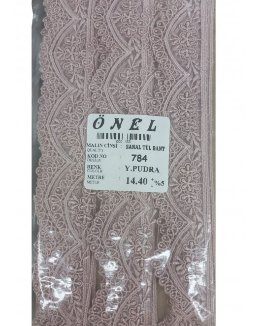Dantel Polyester Sanal Tül Bant Y.Pudra 14,40 Metre En 3 cm ON-784-PU