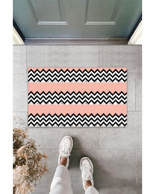 Dijital Baskı Siyah-Pembe Zigzag Kapı Paspası K-3084